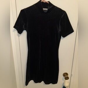 Mock-neck Black Velvet Dress